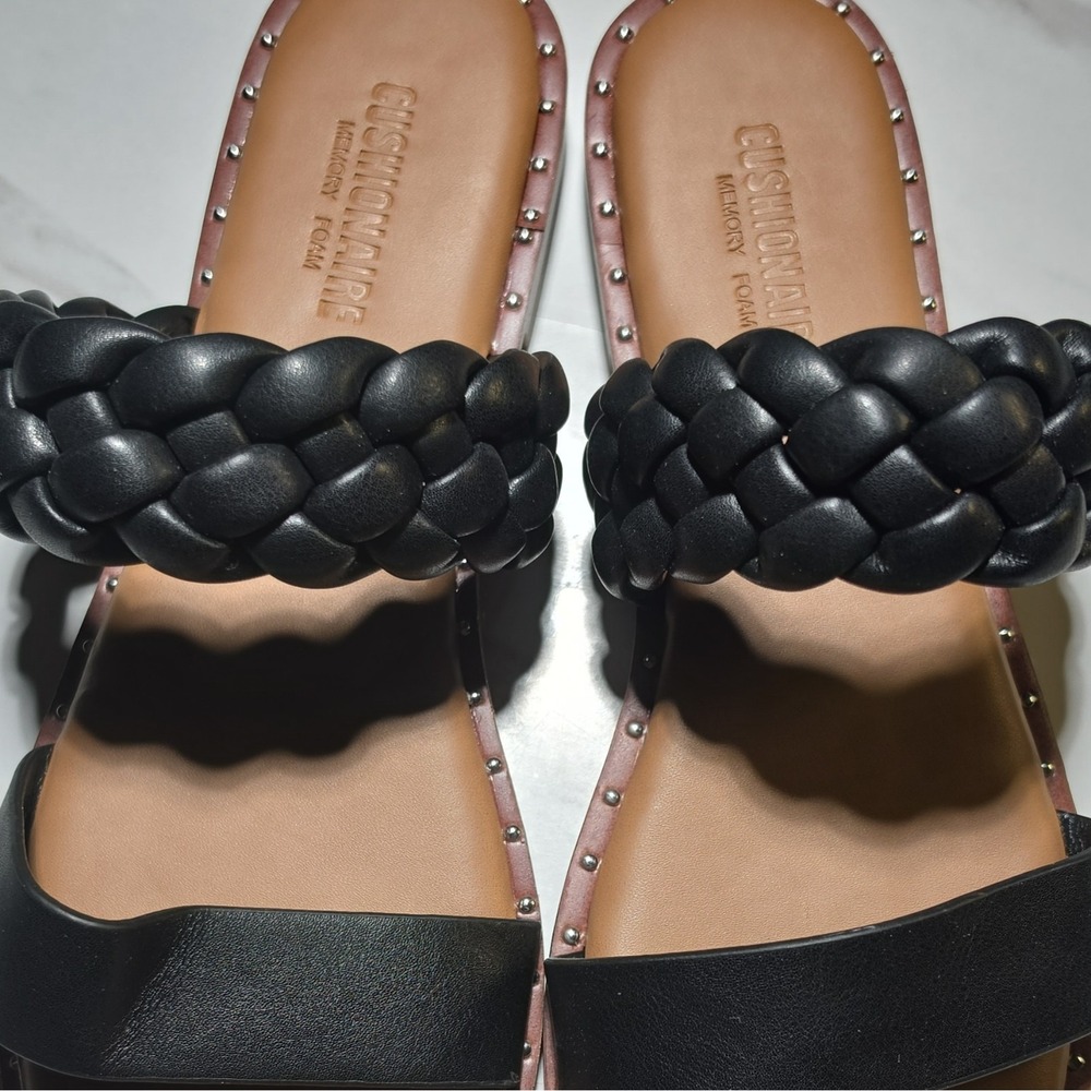 Cushionaire Women's Black Braided Studded Memory Foam Flat Sandals Size 8.5 - Picture 4 of 6